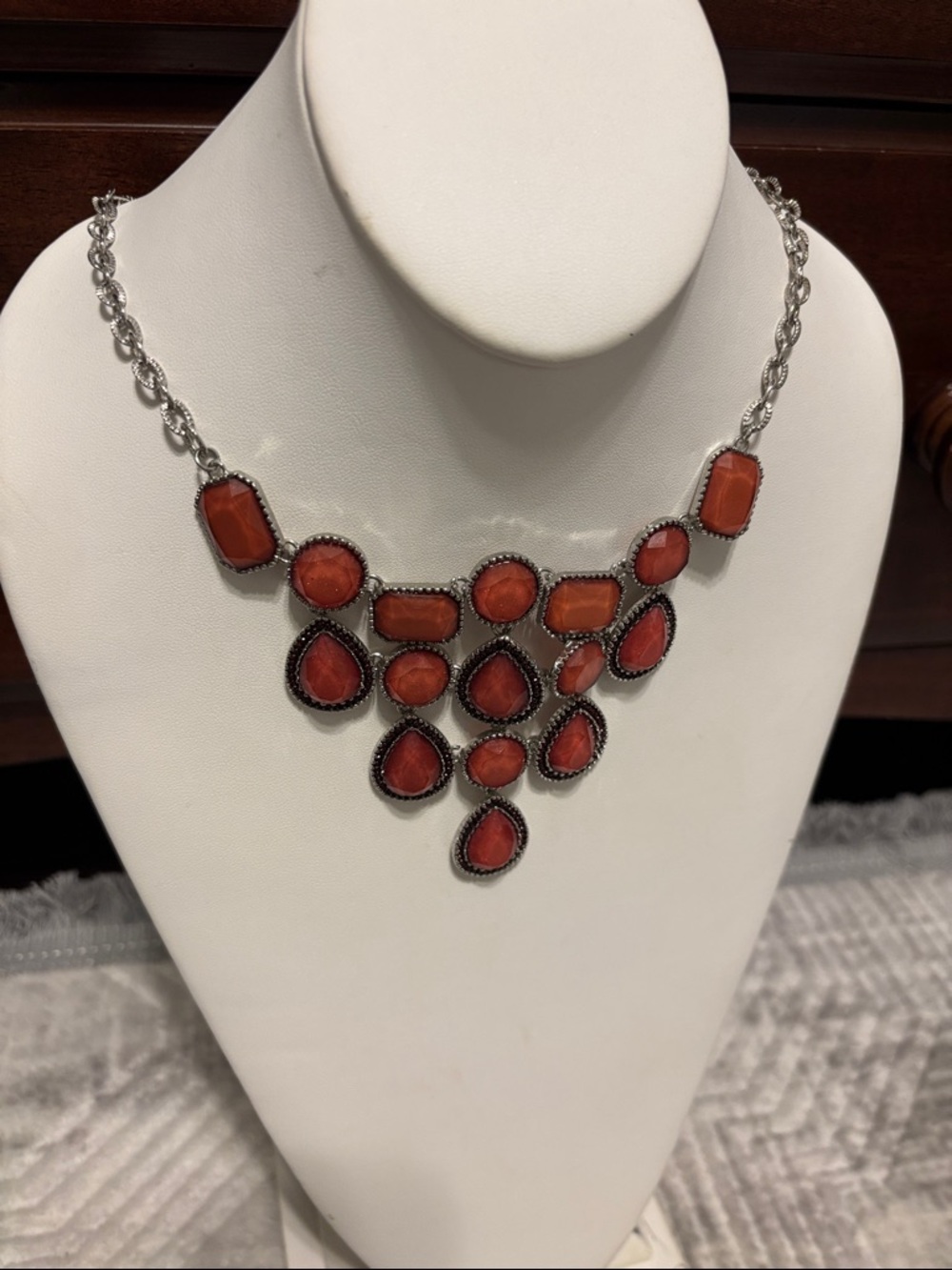 Charming Charlie Coral Orange Tiered Statement Necklace